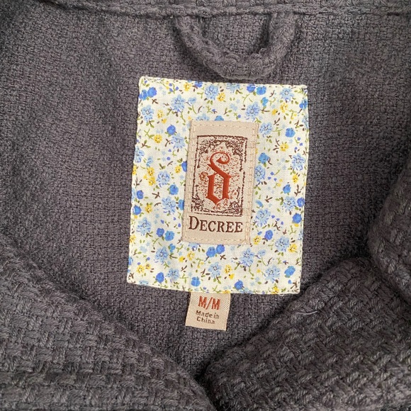 DECREE Charcoal Basket Weave Knit Button Front Peplum Waist Ruffle Edge Blazer - Picture 7 of 10